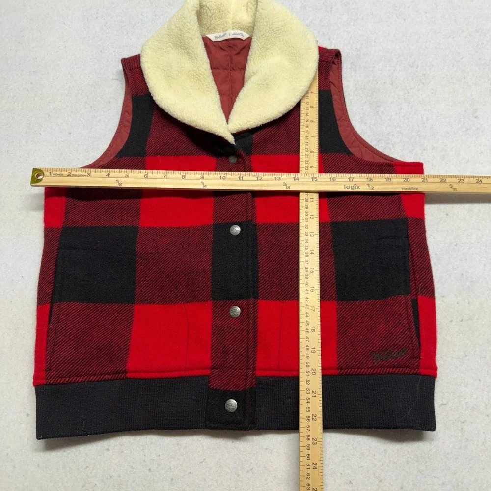Vintage Woolrich Buffalo Plaid Wool Vest Sherpa Collar Quilt Lined Western Large